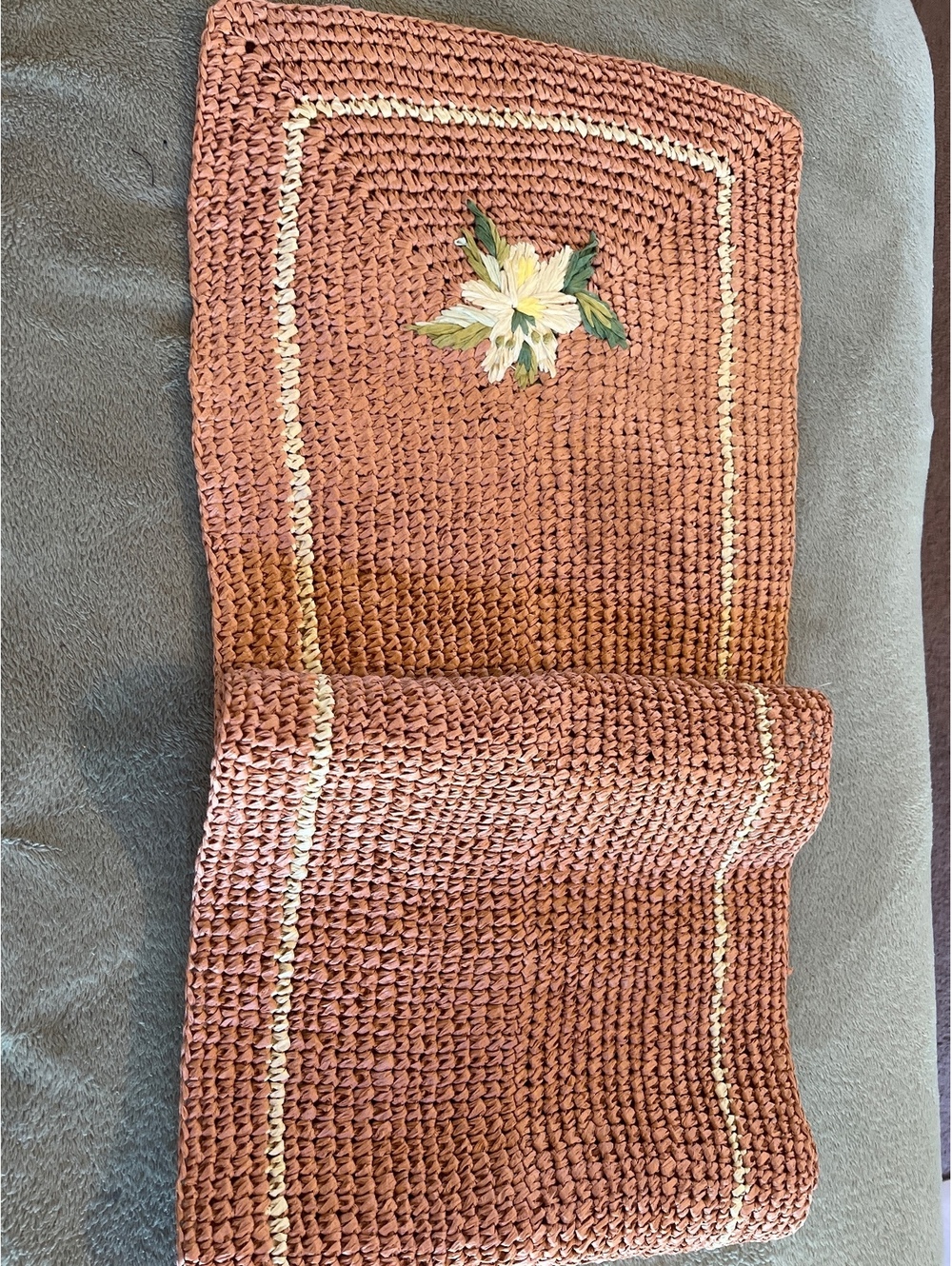 Handmade Woven Placemat with Floral Design in Brown and Cream